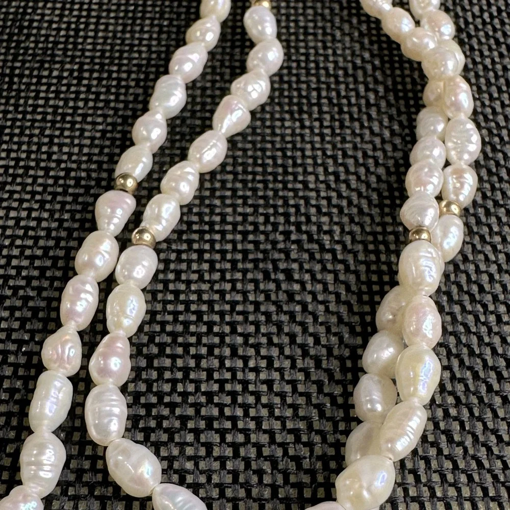 Vintage 14k Gold Authentic Rice Pearl Strand & 14k Spacers Estate Necklace - Picture 6 of 8